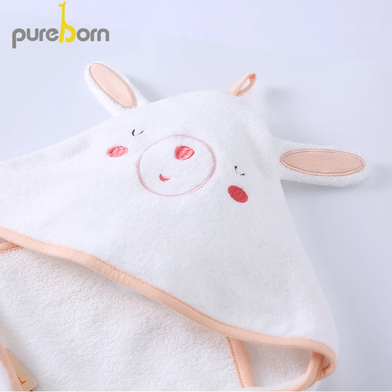 Pureborn Baby Bath Towel Newborn Unisex Baby Towel Terry Cotton Cartoon Animal Hooded Baby Boy Blanket Baby Girl Stuff