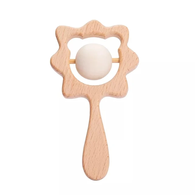 Wooden Rattle Beech Bear Hand Teething Wooden Ring Baby Rattles Play Gym Montessori Stroller Toy Educational Toys Let's Make type 33