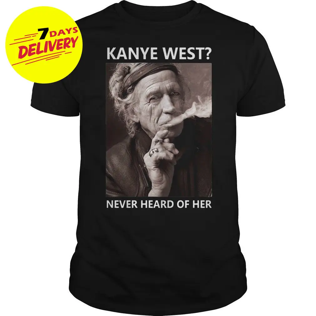 Kanye West/футболка КИТ ришардс Канье Уэст футболка с надписью Never Hear Of Her S-3XL Мужская