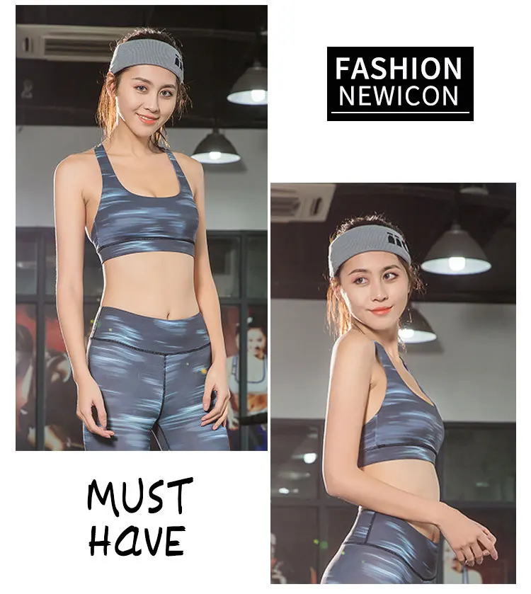 Cross back printing vest belt sexy shock-proof air gathering non-steel ring bra Gym Shirt Vest