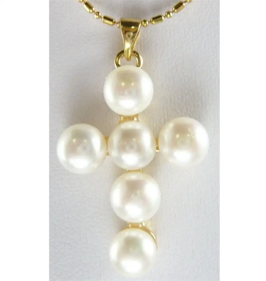 Envío gratuito gran oferta de 7-8mm agua dulce perla de cultura collar de colgante de Cruz