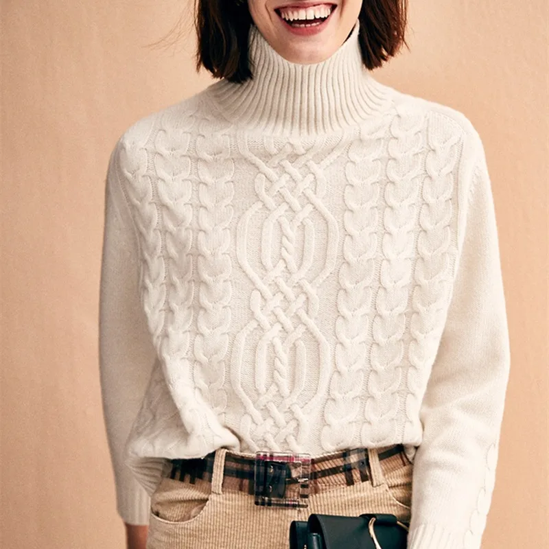 

smpevrg19 new Autumn winter turtleneck sweater women's thick loose hooded sweater knit bottoming shirt lazy twist tops wear