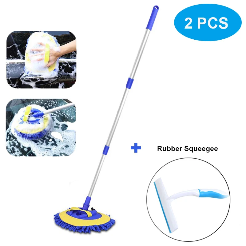 Car Wash Mop Mitt With Telescopic Aluminum Alloy Long Handle Chenille