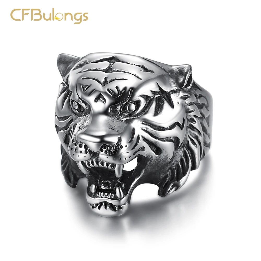 CFBulongs крутой серебряный цвет 316L нержавеющая сталь голова тигра мужское кольцо