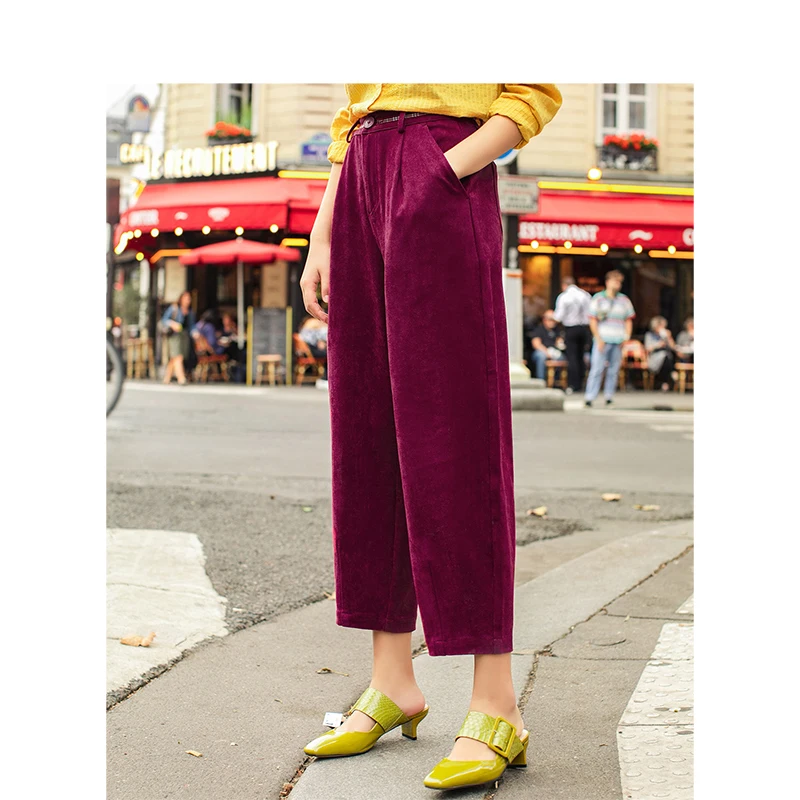INMAN Autumn New Arrival Velvet High Waist Slim Vintage Literature Loose Ankle Length Pant INMAN Autumn New Arrival Velvet High Waist Slim Vintage Literature Loose Ankle Length Pant