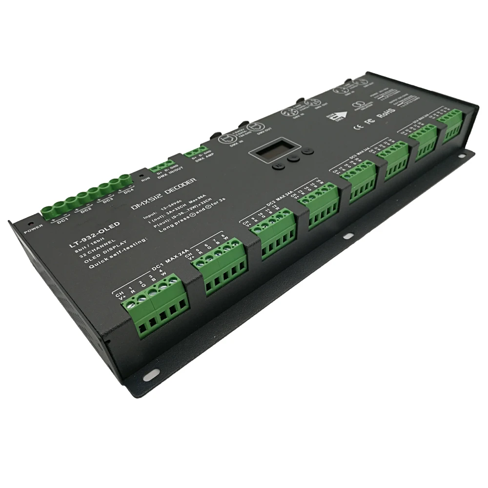 Новый 32 канала DMX PWM декодер DC12 24V Вход 3A * 32CH 96A 2304W Выход RGB/RGBW ленты контроллер XLR 3 5
