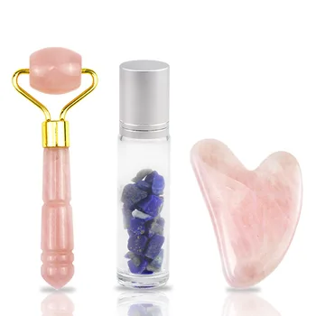 

3 In 1 Jade Roller Essential Oil Scraping Board Set Facial Natural Crystal Quartz Massager Beauty Skin Care Tools Body Lift Gift
