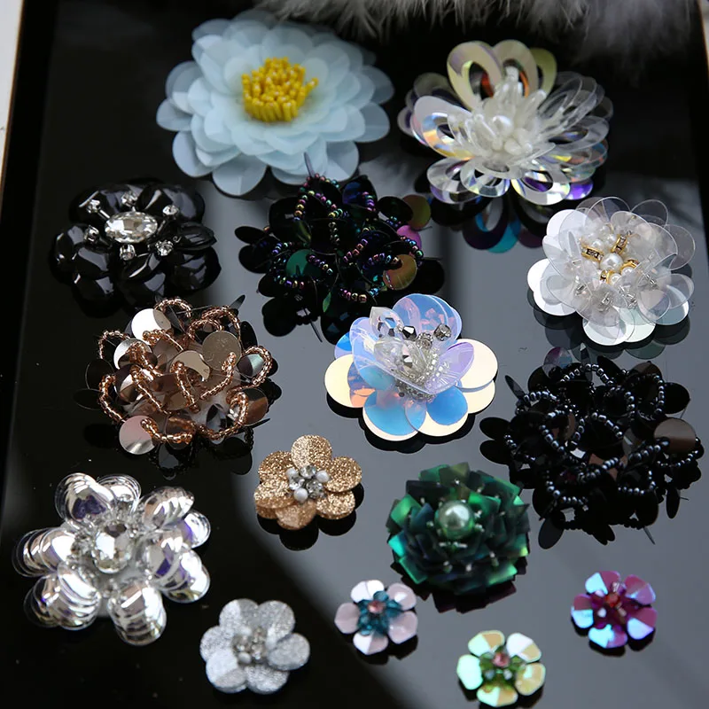 

FFLACELL Handmade Sequins Beads Flower Applique Patches Hair Clip,Bags,Brooch,Clothes Sew on or glue