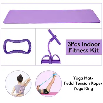 

3Pcs Yoga Pilates Fitness Kit Indoor Home 10mm Yoga Mat Pedal Tension Pull Rope Yoga Ring Exercise Training Gym Equipment