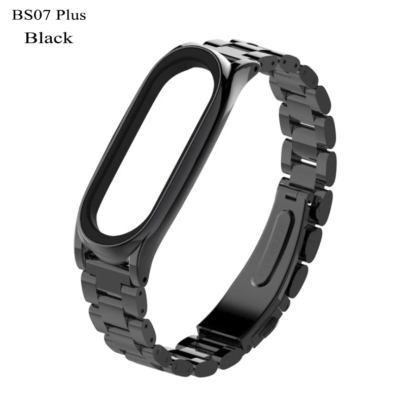Ремешок BOORUI из нержавеющей стали mi band 4 Металлический сменный ремешок для xiaomi mi band 3 4 ремешок pulseira mi band 4 металлический ремешок на запястье - Цвет: BS07Black