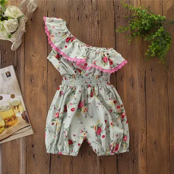 

Baby Girls Clothes Jumpsuit 2020 Autumn Child Tide Beveled Floral Short Jumpsuit Middle and Small Children Thin Section Robe