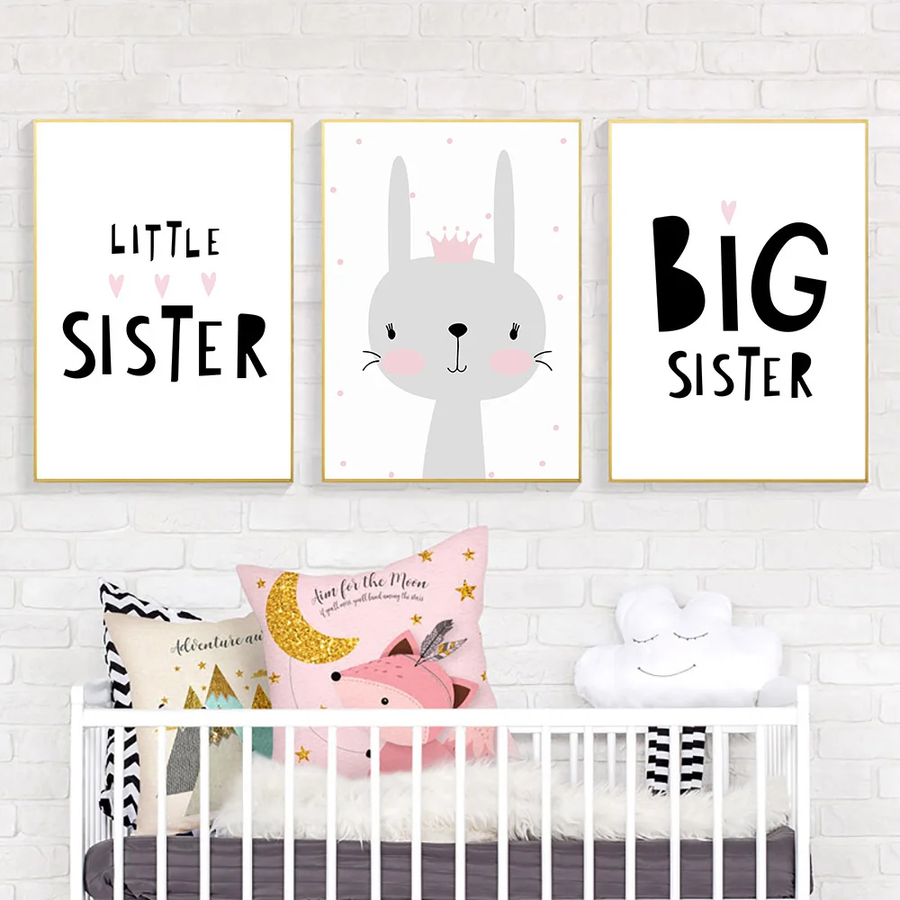 

Princess Rabbit Sister Wall Canvas Painting Nursery Posters And Prints Cartoon Wall Poster Painting Wall Pictures Baby Girl