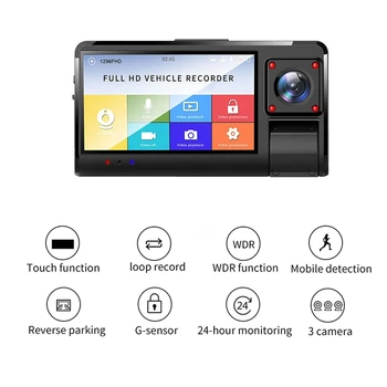 

3 Inch Car Recorder Press Sn 1080P LCD HD Night Vision 3 Lens Vehicle DVR Driving Recorder Video Monitoring Dash Cam