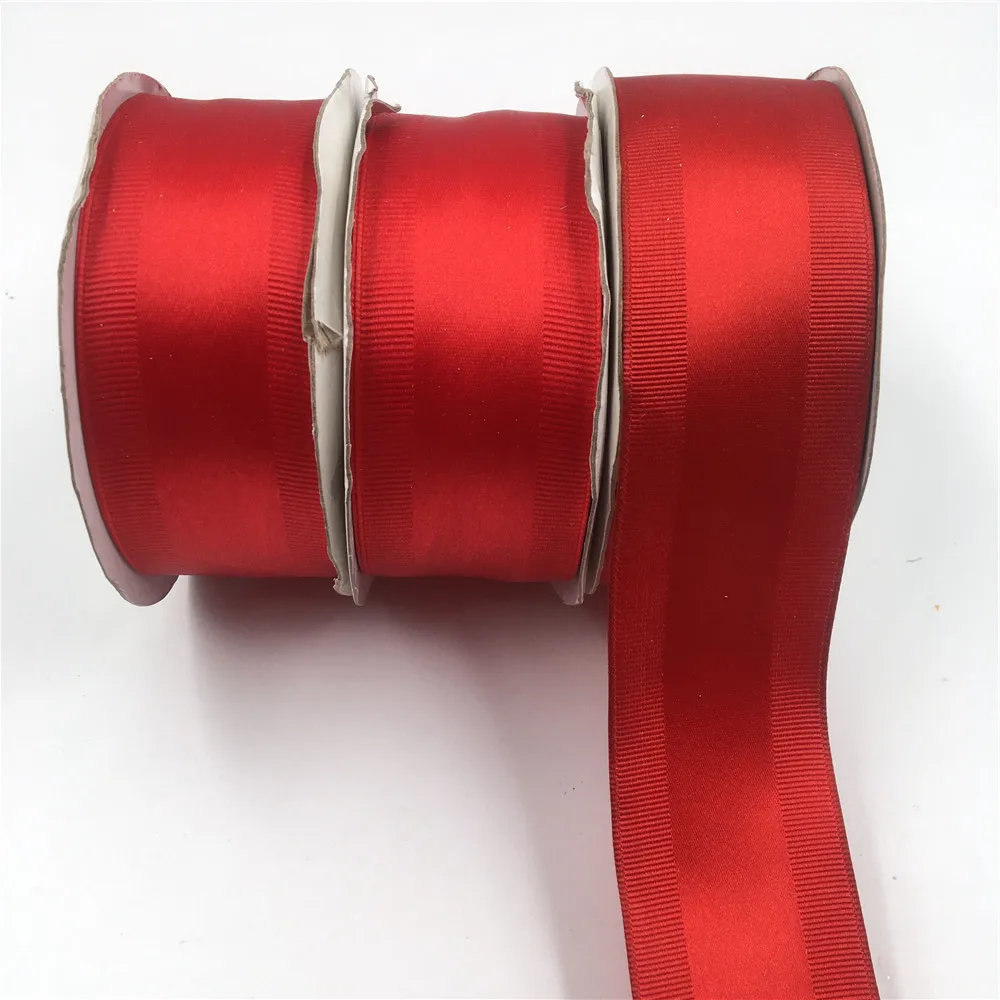 

38MM Wired Edge Red Satin Ribbon with Grosgrain Edges for Birthday Decoration Chirstmas Gift DIY Wrapping 25yards 1-1/2" N2145