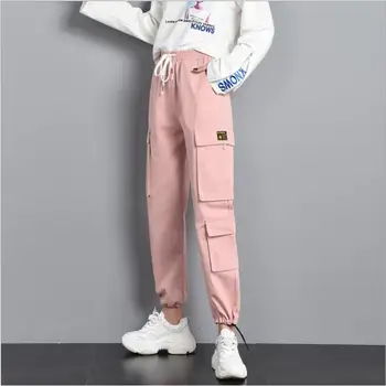 

2020 New Fashion Streetwear Loose Hip Hop Cargo Pants Women Harajuku Bf Spring Big Pocket Hearm Pants High Waist Female Trousers