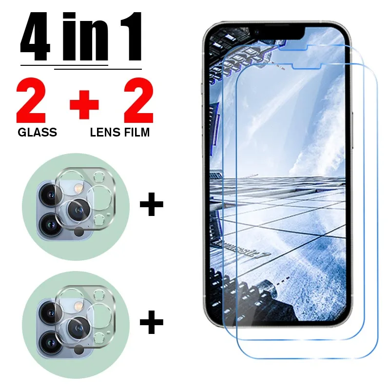 4in1 Protective Glass On For iPhone 11 Pro X XR XS Max Camera Screen Protector 7 8 6 6s Plus 13 | Мобильные телефоны и