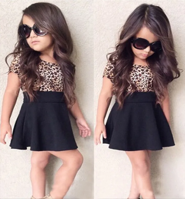 2020 Baby Girls Summer Kid Princess Short Sleeve Leopard Patchwork Dress Stylish Babies Dresses Outfits | Детская одежда и обувь