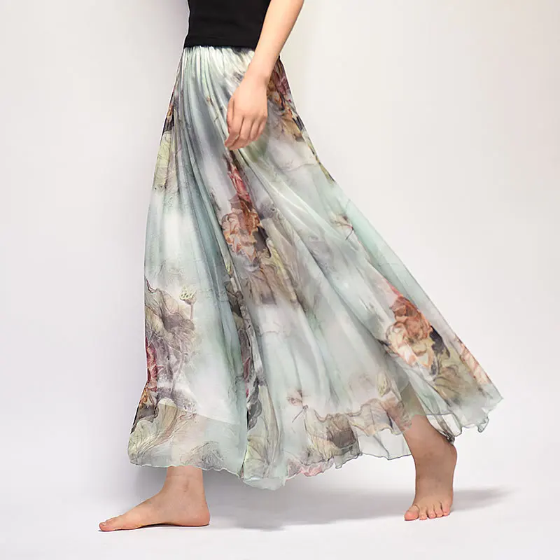 Брендовая длинная юбка светильник с принтом ткань шифон летняя одежда Saia пляжные Богемские юбки макси для женщин высокая талия повседневное Vestidos - Цвет: Style Fourteen