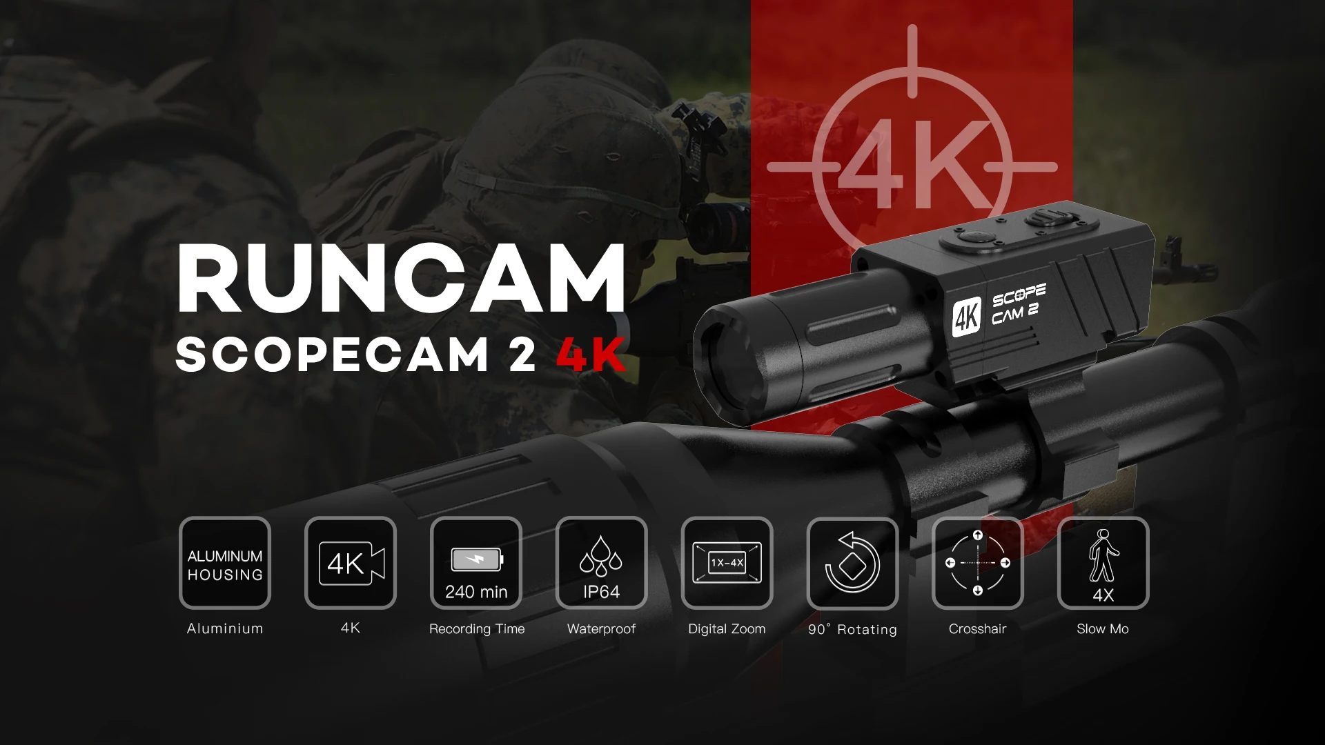 RunCam Scope Cam 2 4K Airsoft Camera Zoom cyfrowy dostosowany celownik