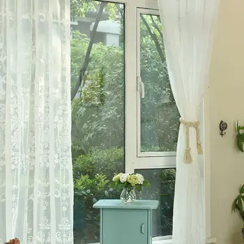 

2020 1MX2.5M Sweet White Curtain Yarn Customize Finished Products Balcony Window Curtain Bedroom Embroidered Window Screening