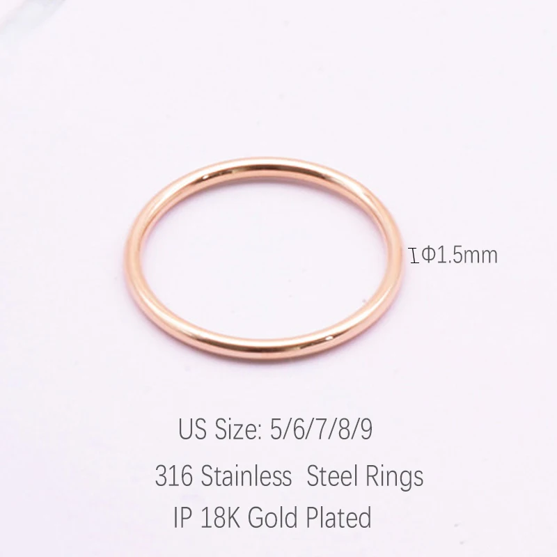 316 Stainless Steel Rounded Thin Rings Women Girls Small Circle Ring Jewelry 1.5mm Rose Gold Silver Color Size 4 5 6 7 8 9 10 11 finger rings fashion rings fashion ring stainless steel rings metal rings