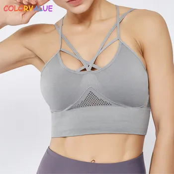

Colorvalue Breathable Seamless Gym Sports Bras Top Women Sexy Hollow Out Fitness Crop Top Stretchy Strappy Yoga Dance Brassiere