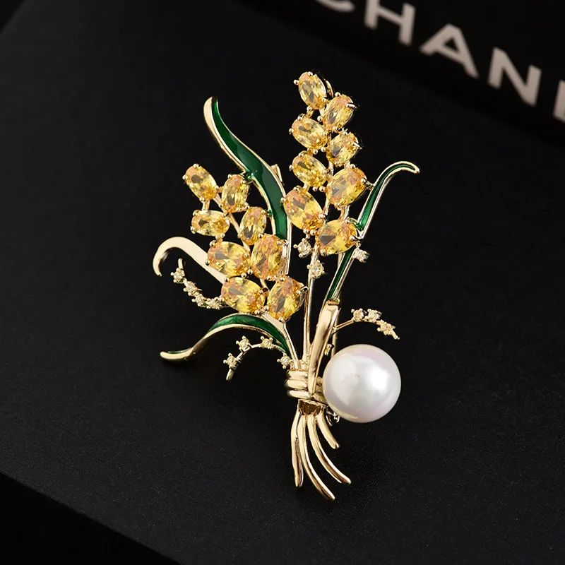 

Sparkling Gold Wheat Brooches For Women Men Yellow Zircons Fashion Wedding Banquet Brooch Gift Scarf Pins Broche femme bijoux