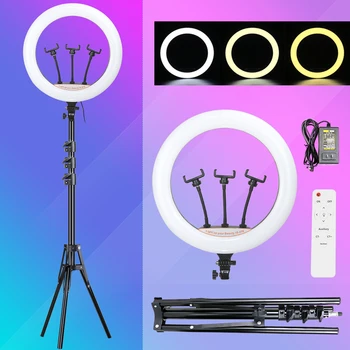 

Profession 18 Inch LED Selfie Ring Light with Tripod 2700-7000k Ring Lamp Three Phone Stand Photography Ringlight For YouTube