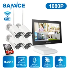 SANNCE 2MP 1080P CCTV sistemi 4CH HD kablosuz NVR kiti ile 10.1 ''LCD ekran gece görüş 4 adet IP kablosuz kamera güvenlik sistemi