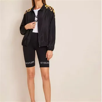 

Autumn Brand New Women Jackets Ladies Casual Long Sleeve Leopard Print Patch Zipper Stitching Outwear Windbreaker Coats Outwear