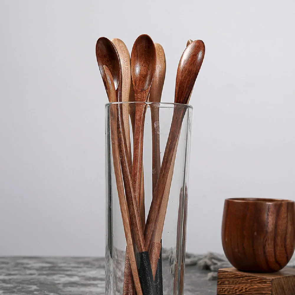 Wooden Coffee Spoon With Long Handle Paint Color Honey Scoops Dessert Tea Spoon 1PC Kitchen Gadget Tool Tableware wooden spoon,wood spoon,tea spoon