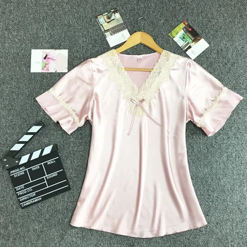 

Sexy new lace New ice silk pajama girl Women's v-neck lace short-sleeved trousers home-style two-piece pajamas