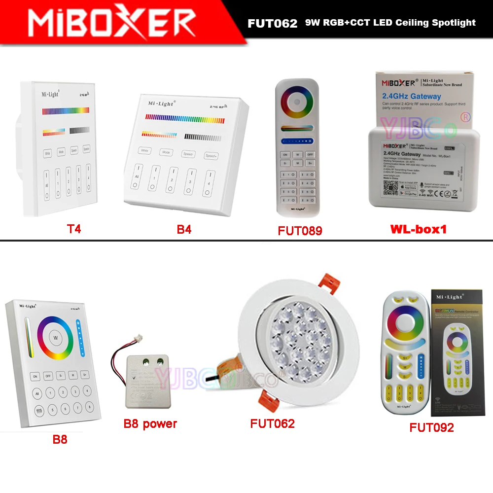 

MiBOXER FUT062 9W RGB+CCT Ceiling Round Spotlight downlight FUT089/FUT092/B8/B4/T4 Remote controller WL-Box1 WIFI Controller