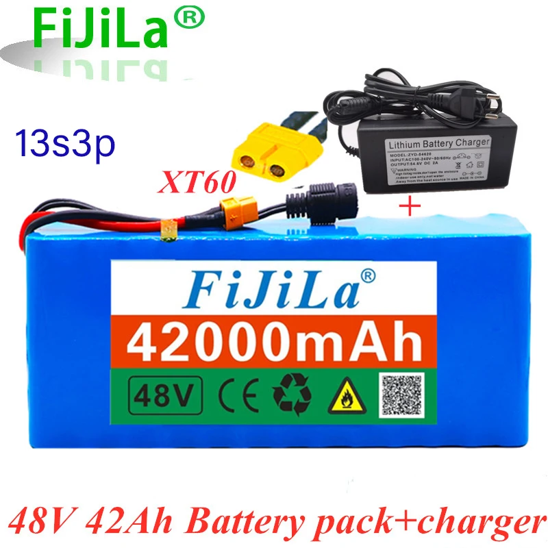 

48V 42000mAh 1000 watt 13S3P 18650 battery MH1 54.6v e-bike scooter with 25A discharge BMS with+ charger