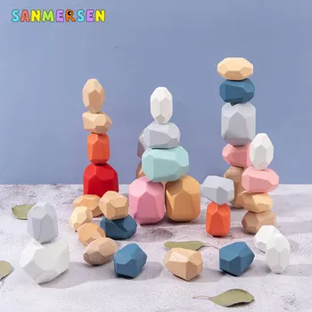 

Children Wooden Colored Stone Jenga Building Block Educational Toys Creative Macaron Style Stacking Game Rainbow Wooden Toy Gift