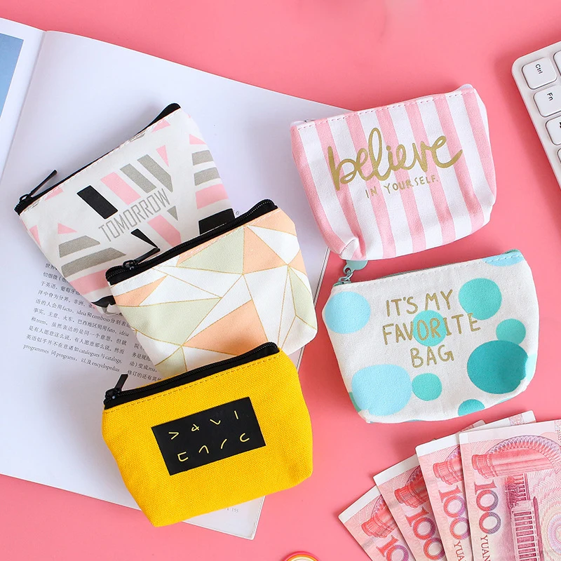 Canvas Purse Pouch Wallet Zipper Small Women Cute Bag-Case Card-Holder Girl Kids Children