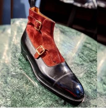 

2020 Men's Shoes New Fashion Handmade Faux Suede Leather Classic Dress Boots Low Heel Stylish Casual Buckle Boots Zapatos 4M874
