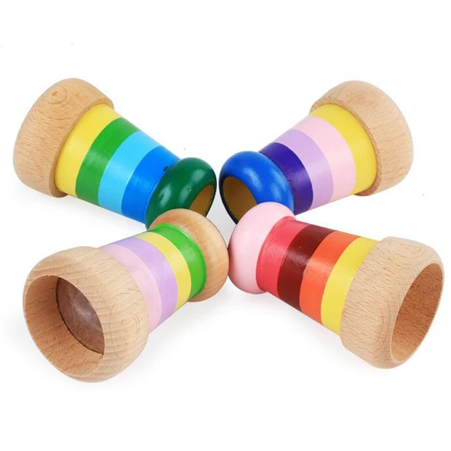 Rainbow Wooden Magical Mini Kaleidoscope Bee Eye Effect Polygon Prism Children Toy 4