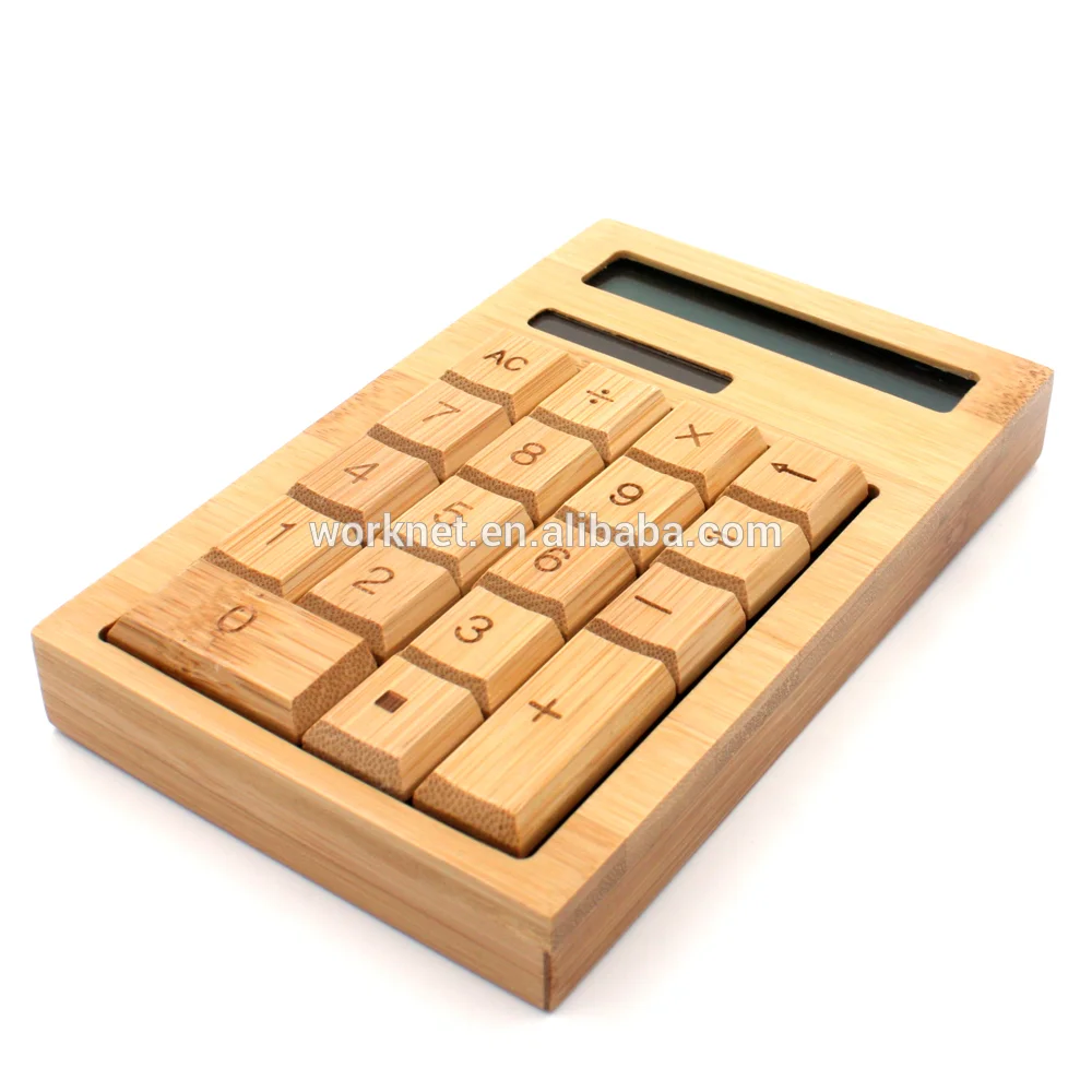 Китайский завод 12 цифровой бамбуковый Настольный калькулятор 18 ключей Солнечный Деревянный калькулятор 12 цифр
