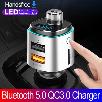 

JINSERTA Bluetooth 5.0 FM Transmitter QC3.0 Dual USB Charger Handsfree Car Mp3 Player Stereo TF Card/U Disk Music Play