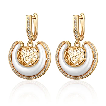

Creative Design Round Ceramic Earrings Cubic Zirconia Gold Silver Color Hollow Heart Big Drop Earrings for Women Jewelry Gifts