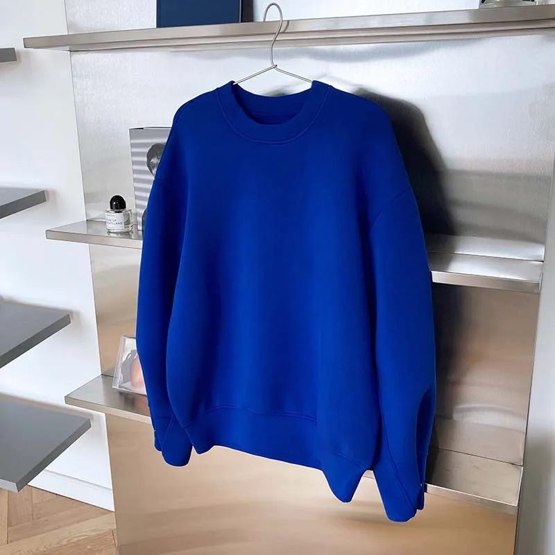 Luxury Quality Space Cotton Pullovers Sweatshirt Women Oversized Solid Color Electric Blue Spring Fall 2022  Korean Tops teddy bear hoodie