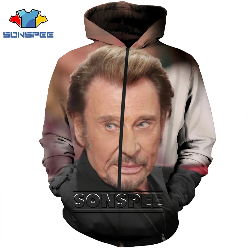 Men Women Hoodie 3D Print Johnny Hallyday Rock Jacket Harajuku Top Sweatshirt Long Sleeve Zipper Vintage Hoodies Men Clothing 3