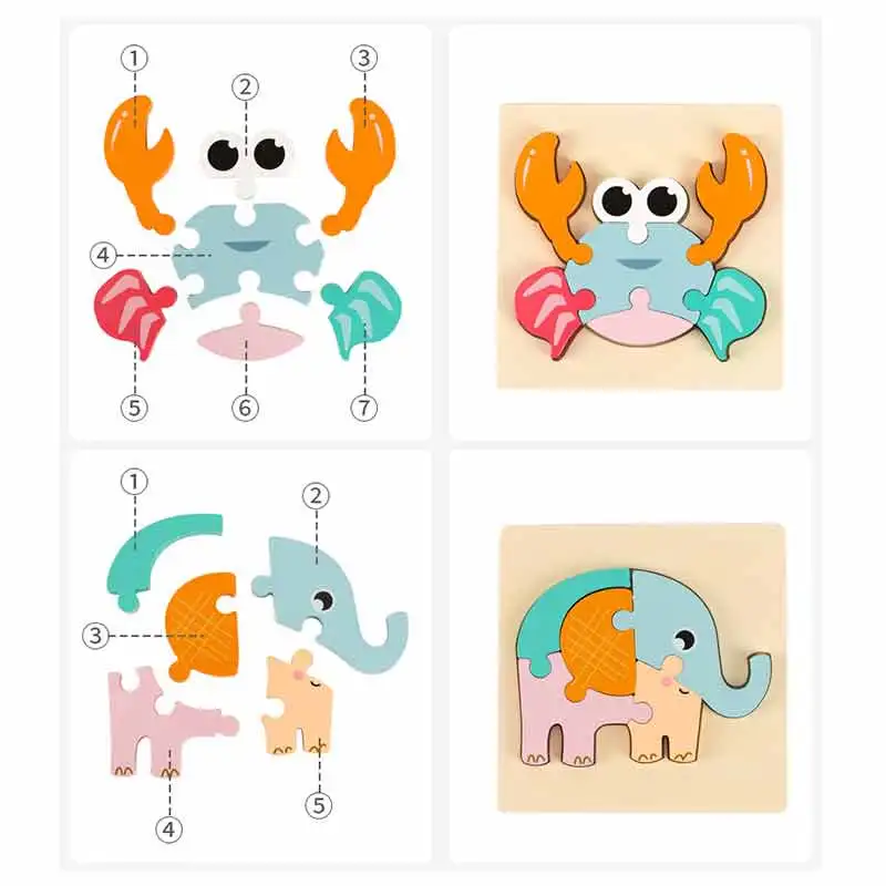 

children's intelligence early education educational toys Baby cartoon wooden animal car cognitive 3D puzzle wooden toy