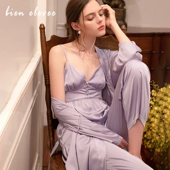 

Pajamas Set Women Sleepwear Set Sexy Robe Autumn Winter Women Sexy Robe Pajamas Nightwear Homewear Satin Vintage Aestheticism