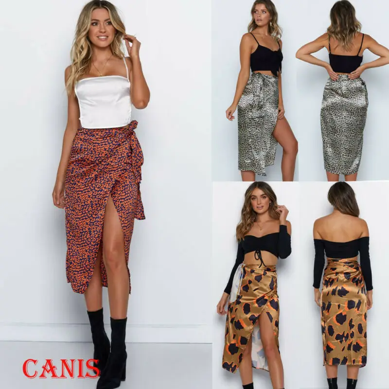 Falda ceñida de leopardo para mujer, falda asimétrica con cordones laterales, falda de cortina gitana, Falda Midi Bodycon, 2020