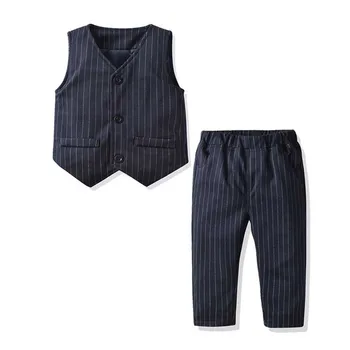 

Kids Boys Striped Gentleman Vest And Trousers Suits Autumn Cotton Toddler Baby Boys Wedding Party Dress Formal Clothing