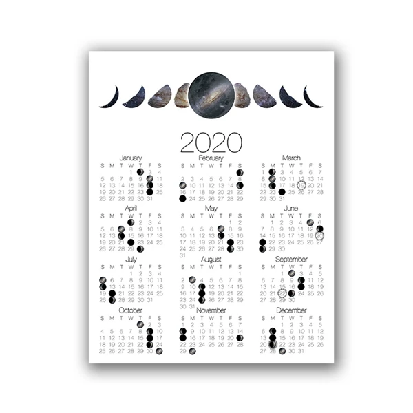 Календарь с фазой Луны, на холсте, с изображением Андромеды, галактики, фаз Луны, плакат, полумесяц, лунный календарь, художественная живопись, домашний декор - Цвет: PH7567