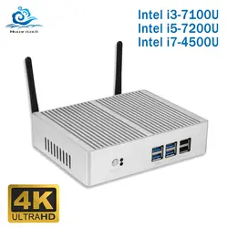 Дешевый Intel Core i5 7200U i3 7100U безвентиляторный мини-ПК Windows 10 Barebone компьютер PC DDR3 2,40 GHz 4 K HTPC WiFi HDMI, VGA, USB
