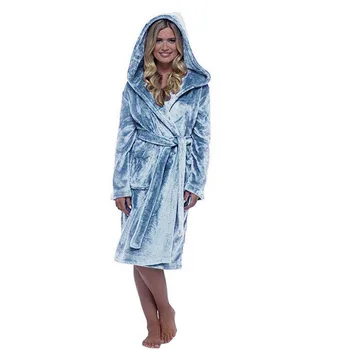 

Plus Size Sleepwear Women Bathrobe Winter Plush Lengthened Shawl Hooded Bathrobe Home Clothes Long Sleeved Fleece Robe Coat